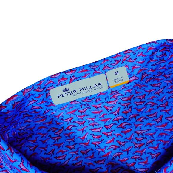 Peter Millar Featherweight McArthur Golf Club Whale Print Polo Shirt Mens Medium - Picture 2 of 6